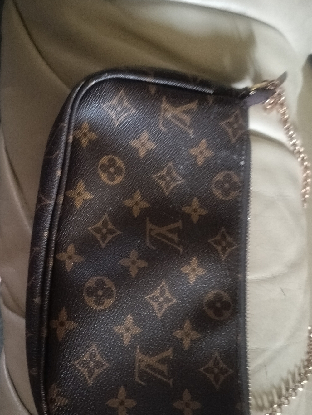 Louis  Vuitton Monogram Mini Pochette in Brown and Gold Chain